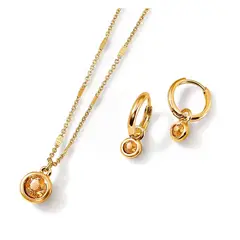 ESIKA - Set Collar + Aretes Citrino Noviembre Baño de Oro 24k y Cristales
