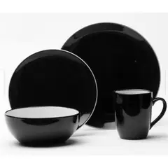 GENERICO - Juego de Vajilla 16 Pzs Negro CON Blanco