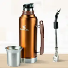 STANLEY - Termo de Bebida Mate System Dorado 1.2 L + Bombilla Negro