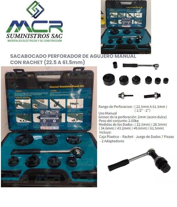 PERFORADOR DE AGUJERO MANUAL CON RACHET HASTA 3 pulgadas