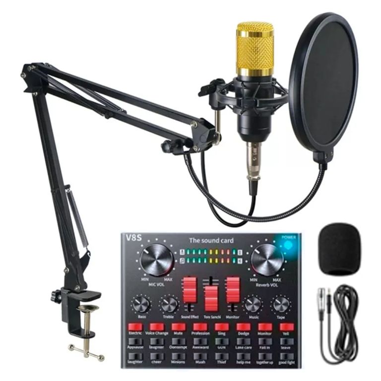 Kit de micrófono condensador BM-800 con filtro y Consola de Sonido