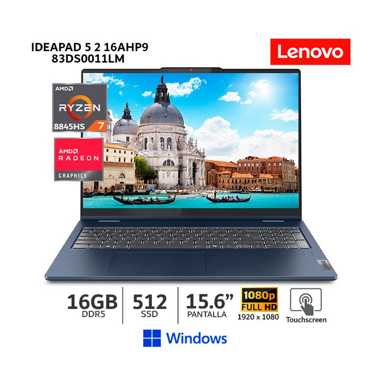 IdeaPad 5 16AHP9 2 en 1,AMD Ryzen 7 8845HS 16Gb Ram, 512Gb SSD, 16" WUXGA ,Win 11, 83DS0011LM