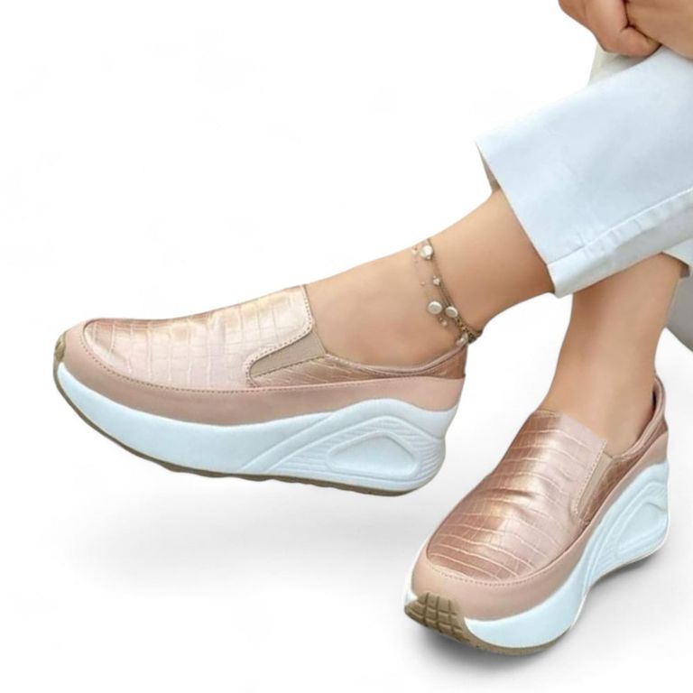 Mocasin Mujer De Plataforma Con Relieve 1015L-55 Color Rosado