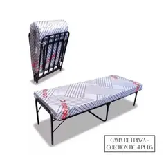 GENERICO - Cama Plegable 1 Plaza + Colchón 4 Pulg