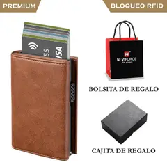 PREMIUM - Billetera Tarjetero Monedero Inteligente RFID Anti Robo Marrón Claro