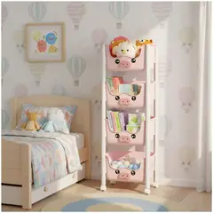 GENERICO - Organizador de Juguetes Multiusos 4 Niveles con Ruedas - Rosa - M