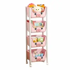 GENERICO - Organizador de Juguetes Multiusos 4 Niveles con Ruedas - Rosa - M