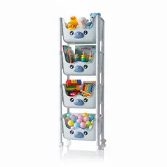 GENERICO - Organizador de Juguetes Multiusos 4 Niveles con Ruedas - Celeste - M