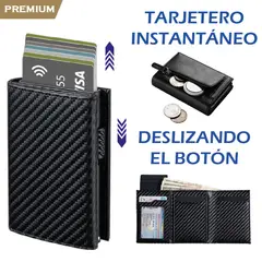 PREMIUM - Billetera Tarjetero Monedero Inteligente RFID Anti Robo Fibra Carbono