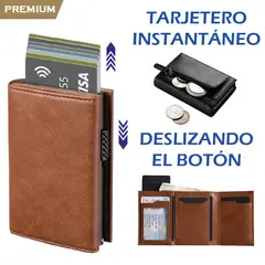 PREMIUM - Billetera Tarjetero Monedero Inteligente RFID Anti Robo Marrón Claro