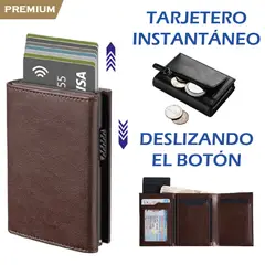 PREMIUM - Billetera Tarjetero Monedero Inteligente RFID Anti Robo Marrón Oscuro