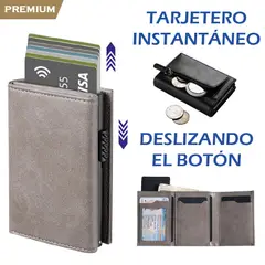 PREMIUM - Billetera Tarjetero Monedero Inteligente RFID Anti Robo Cuero Gris