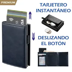PREMIUM - Billetera Tarjetero Monedero Inteligente RFID Anti Robo Cuero Azul