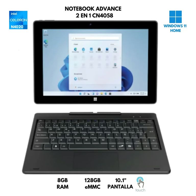 Laptop CN4058 2 EN 1 Celeron N4020 8GB RAM 128GB EMMC 10.1" IPS