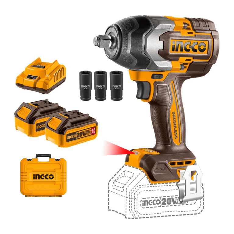 Llave de impacto 850nm + 2 baterias 4ah y cargador Ingco