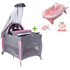 EBABY - Cuna Corral Noa Aluminio Tina Bañera Plegable Rosado