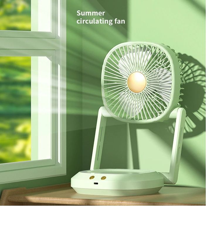 Ventilador Oficina Plegable Portatil Recargable Luces Led Verde