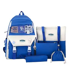 GENERICO - Mochila Coreana Kawaii Color Azul de 5 piezas con Pines