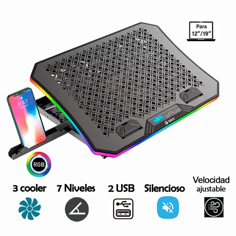 Cooler Te-7130n Rgb Con 7 Niveles Hasta 19 Pulgadas