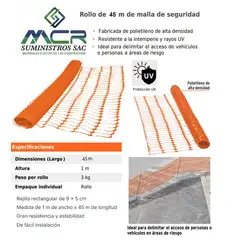 GENERICO - MALLA DE SEGURIDAD DE 45M DE LARGO Y 1 METRO DE ALTO