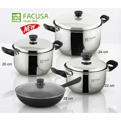 FACUSA - Juego de Ollas 6 piezas Acero Inoxidable con Sartén Grande