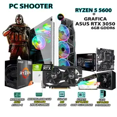 AMD - Computadora Gamer Shooter Ryzen 5 5600 RAM 16GB SSD 500GB ASUS RTX 3050 6GB