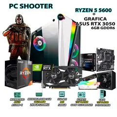 AMD - Computadora Gamer Shooter Ryzen 5 5600 RAM 16GB SSD 500GB ASUS RTX 3050 6GB