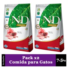 N&D - Pack x2 Comida para Gato Castrado Pollo y Granada 7.5 kg