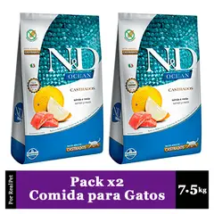 N&D - Pack x2 Comida Gato Castrado Ocean Salmón y Melón 7.5 kg