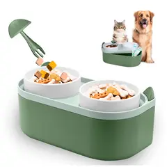 KELLER - Plato Elevado Doble para Perros Gatos con Base Verde MM3