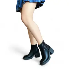 GENERICO - Botin Con Cremallera Cruzado Natural 2035L-60 Color Negro.-