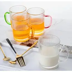 GENERICO - Set x 6 Tazas a Rayas con Asa de Colores 350 ml, Resistente al calor