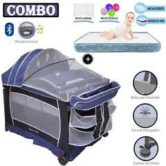BABY KITS - Cuna Corral Verona Azul+ Colchón 4 " Celeste