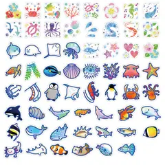 GENERICO - Pack 60 stickers Animales del Océano