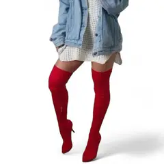 GENERICO - Botin Mujer Stretch Sueder Aguja 71299P-75 Color Rojo