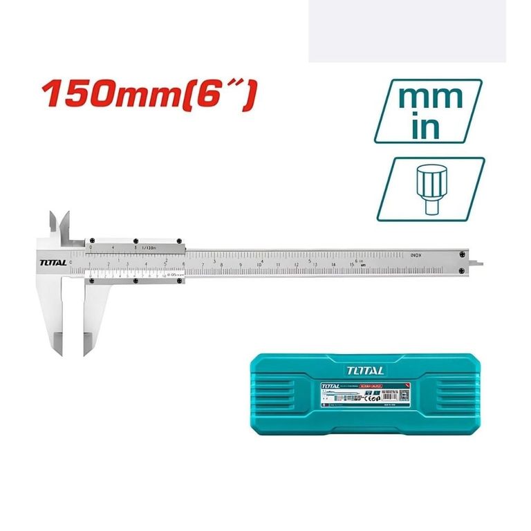 Calibrador Vernier 150mm 6 pulg Acero al carbón con Estuche Total
