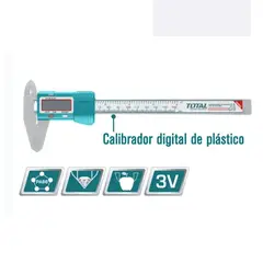TOTAL TOOLS - Calibrador Digital Vernier 150mm 6 pulg Acero al carbón Estuche Total
