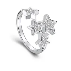 LA TIENDA 88 JOYAS Y ACCESORIOS - La Tienda 88 - Anillo Mujer Estrellas Ajustable Bañado Oro 18 - Blanco
