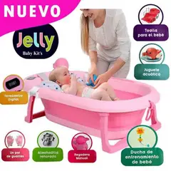 BABY KITS - Bañera Tina de Baño Plegable JELLY Termómetro 6 Accesorios rosado