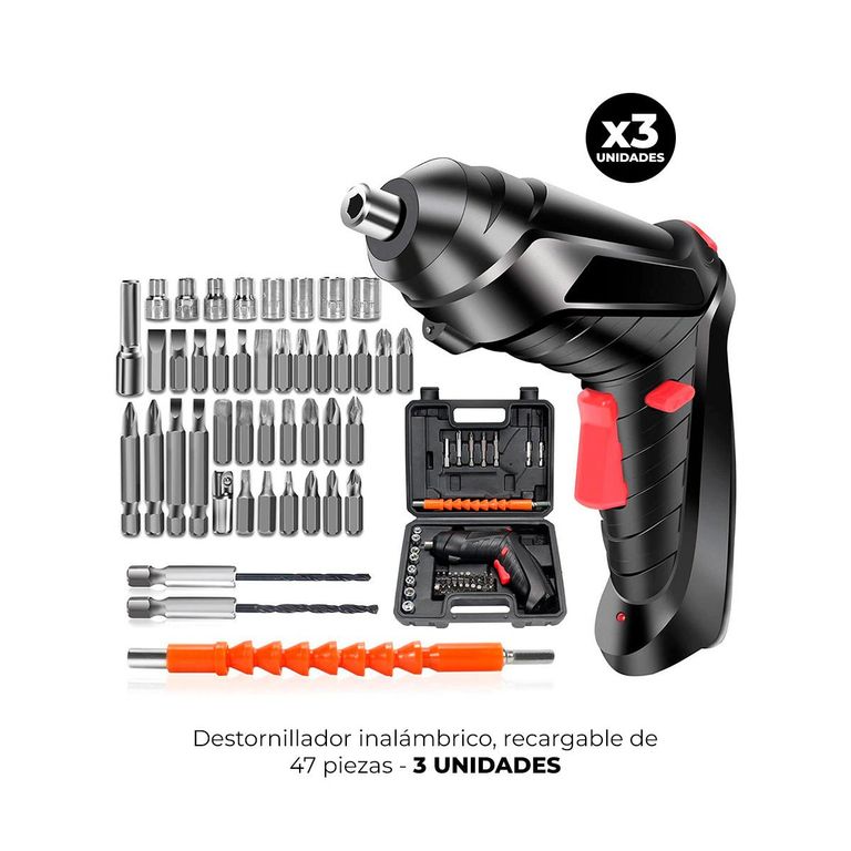 3 DESTORNILLADOR INALÁMBRICO RECARGABLE DE 47 PIEZAS