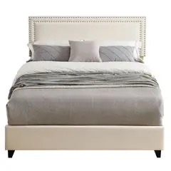 GENERICO - Cama Tapizada Lisa con Tachuelas Ivory Queen