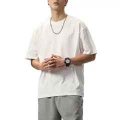 DENISASAA - Camiseta cuello redondo color sólido suelta talla grande manga corta