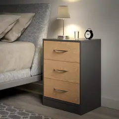 TU MESITA - Velador Mesa de Noche Minor color NegroMarrón 3 cajones