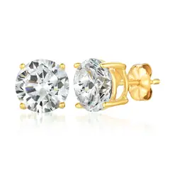CRISLU - Pendientes solitarios brillantes acabados en oro amarillo de 18 Kilates - 6.0 cttw