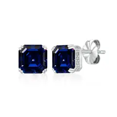 CRISLU - Pendientes Royal Asscher Talla Piedra Color Zafiro Acabado En Platino Puro