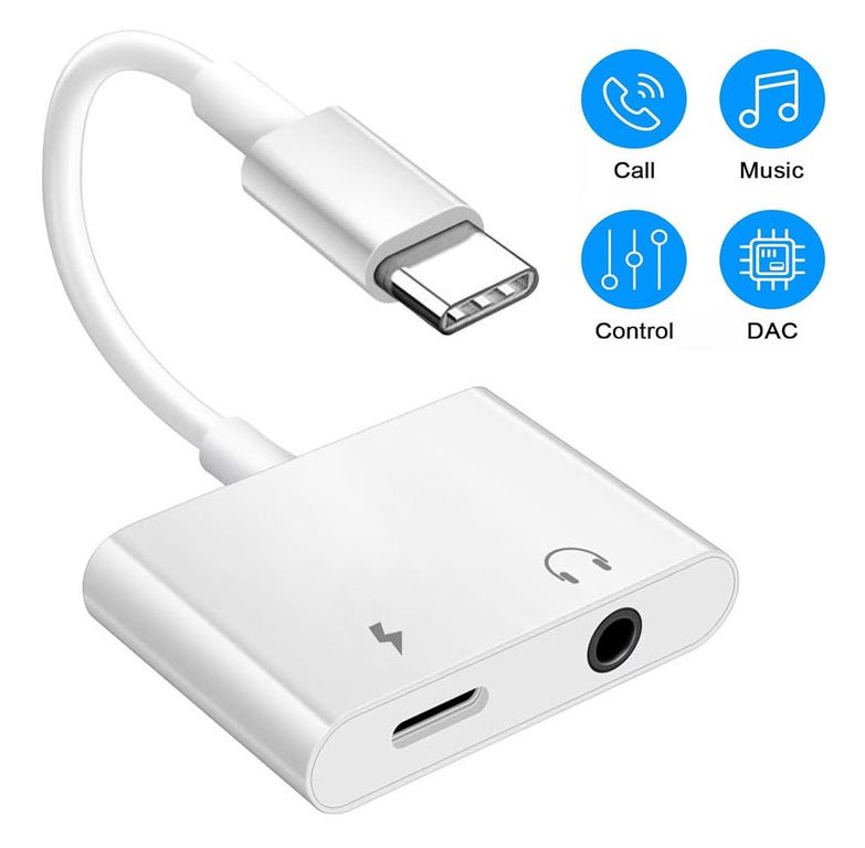 Adaptador Tipo C a Audio y micrófono Jack 3.5 mm y carga Tipo C