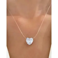 GENERICO - Collar dorado con piedra circonita corazon cadena de pescar.