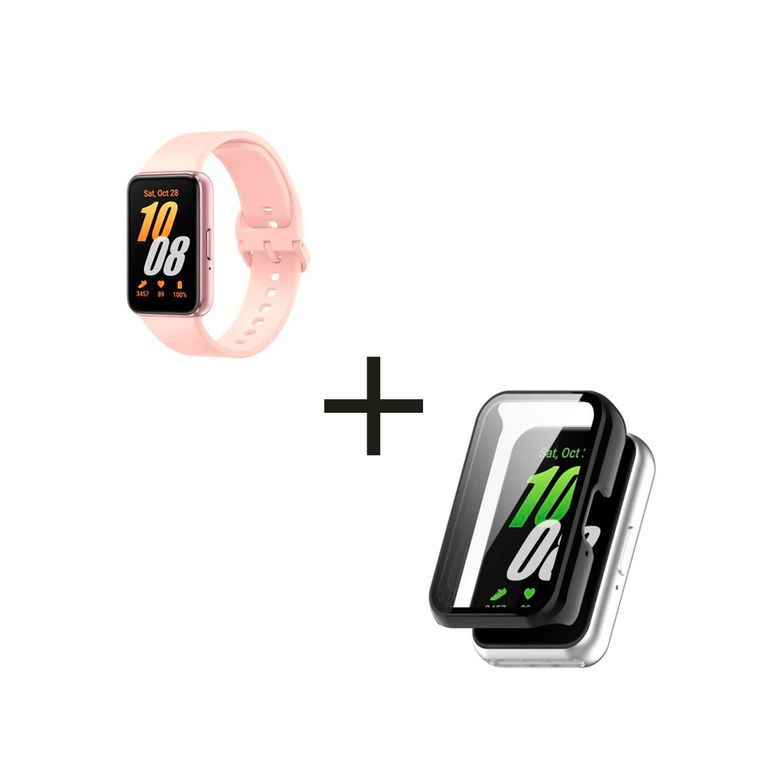 Smartwatch Galaxy Fit3 Rosa + Case Bumper Negro