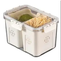 GENERICO - Organizador de alimentos de dos divisiones para Refrigerador Beige