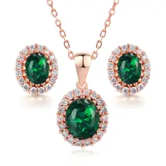 LA TIENDA 88 JOYAS Y ACCESORIOS - La Tienda 88 - Set Collar y Arete Mujer Cristales de Princesa - Verde